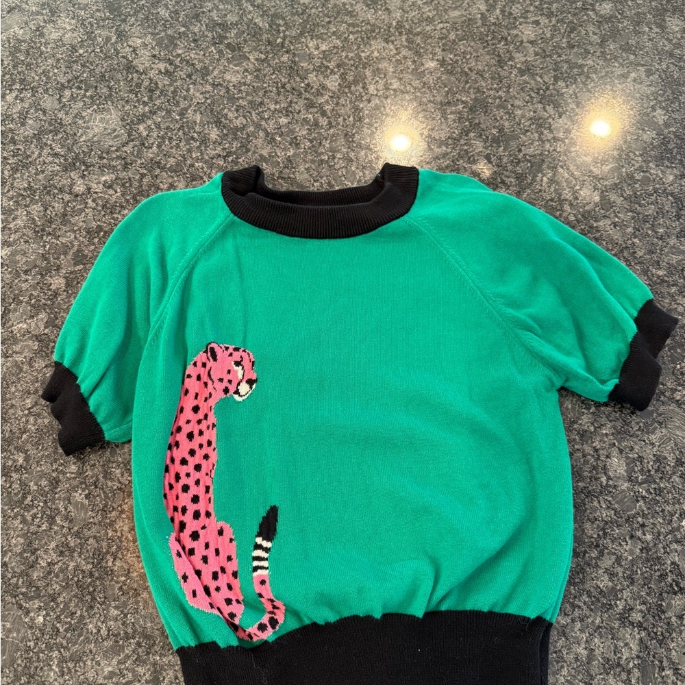 Vibrant Green and Pink Leopard Sweater and sweater skirt - Picture 3 of 6